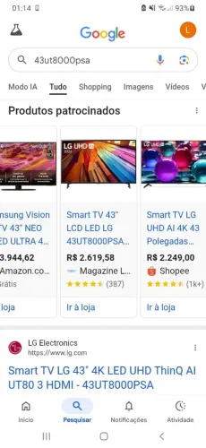 LG 43 smart ia 2024, modelo : 43ut8000psa