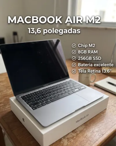 MacBook Air M2 13.6" (8GB RAM / 256GB SSD) - Na Caixa Original, Estado de Novo
