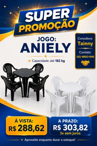 Jogo de Mesa com 4 Cadeiras Amanda Plástico Branco ou Preto | Atacado e Varejo