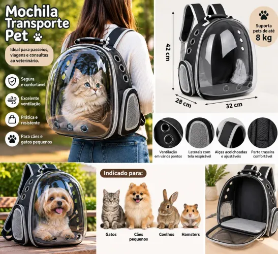 Mochila Transporte Pet até 8kg - Cachorro , gato e animais de pequeno porte