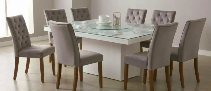 Conjunto de mesa grande de madeira maciça, tamanho 1, 60 x 1,60, e 8 cadeiras