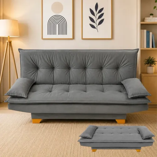 Sofá Cama Milano 1,88 m Veludo Cinza