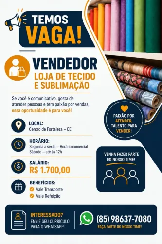 Vaga de vendedor (perfil masculino)