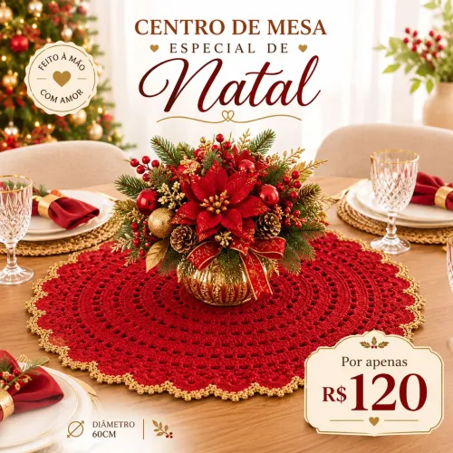 Centro de Mesa de Natal em Crochê, 60cm