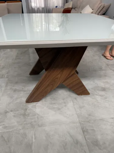 Mesa jantar para 8 cadeiras tampo de vidro