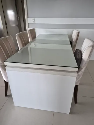 Mesa  de jantar MDF com tampo de vidro 