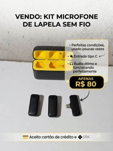 Microfone de Lapela sem fio - entrada tipo C