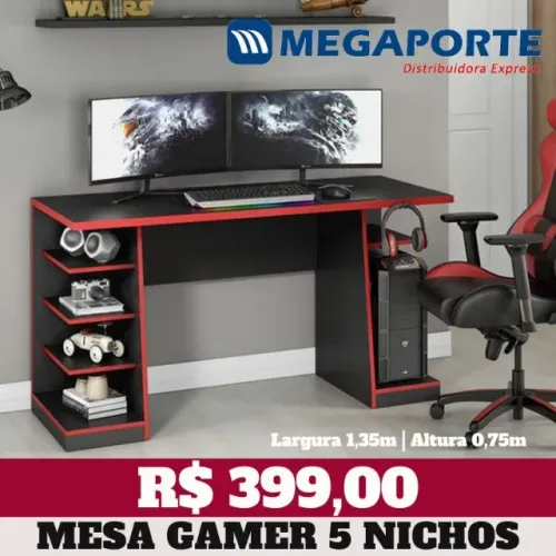 Mesa Gamer 5 Nichos com Suporte para Fone (Novo) Entrega Grátis!