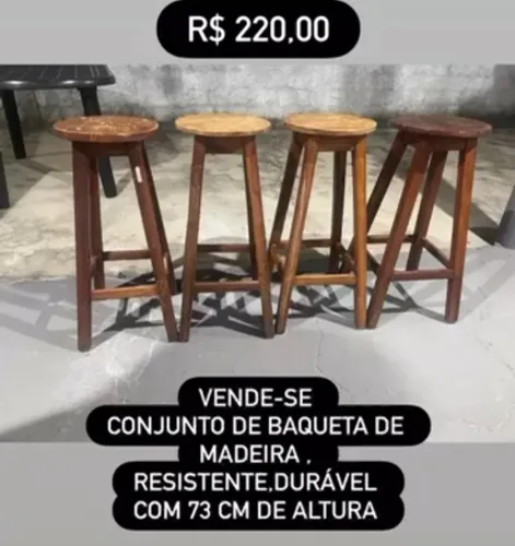 Jogo De 4 Banquetas Altas De Madeira Maciça (73cm)