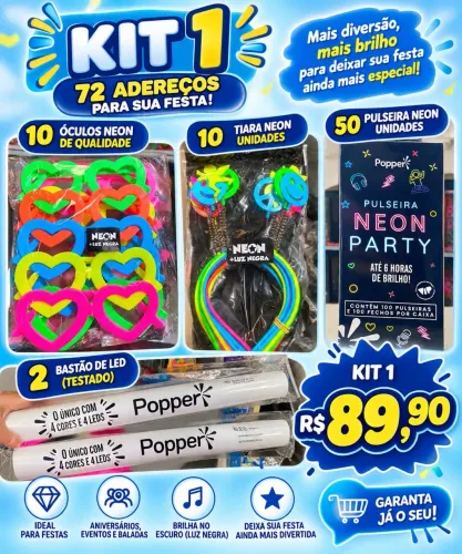 Kit Festa Neon e LED - 72 Adereços para Brilhar!