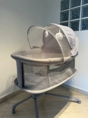 Berço Portátil Acoplado 3 Em 1 + Balanço Automático Mastela Desenho Do Tecido Cinza Escuro