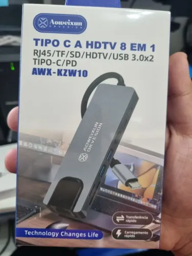 HUB TIPO C 8 EM 1 PARA RJ45 TF SD HDTV USB 3.0X2