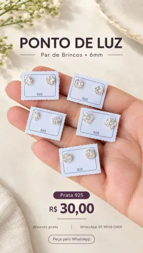 Par de Brincos Ponto de Luz 6mm Prata 925