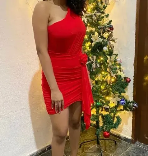 1 peça vestido sexy vermelho, de um ombro só, elegante com detalhes