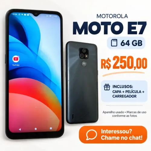 Moto E7 64 GB + Capa, Película e Carregador ? R$ 250