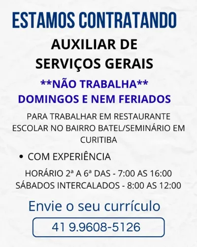 Auxiliar de serviços gerais para cozinha escolar