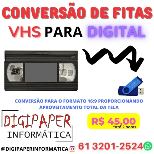 Digitalização Fita de vídeo VHS para Digital, MP4, DVD, Arquivo, Pendrive, HD, Link, Nuvem