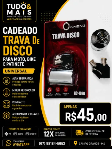 Cadeado Trava De Disco Para Moto Bike Patinete Universal