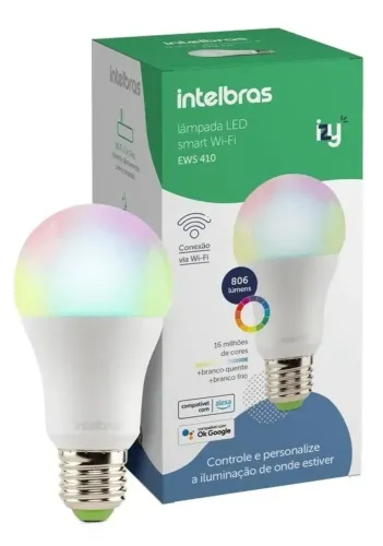Kit com 2 Lâmpadas Smart Inteligente Com Alexa Wi-fi EWS 410 Intelbras Rgb