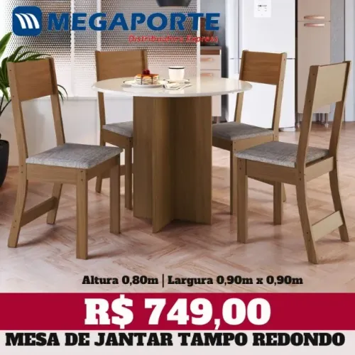 Mesa de Jantar 4 Cadeiras Tampo Redondo MDF (Novo) Entrega Grátis!