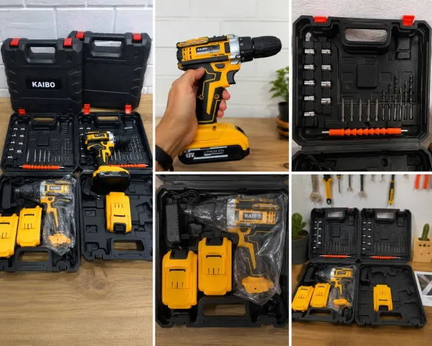 KIT FURADEIRA E PARAFUSADEIRA DE IMPACTO 2 EM 1 SEM FIO 48V COM MALETA E ACESSÓRIOS