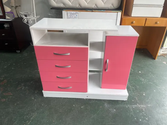 Cômoda Infantil Branca E Rosa