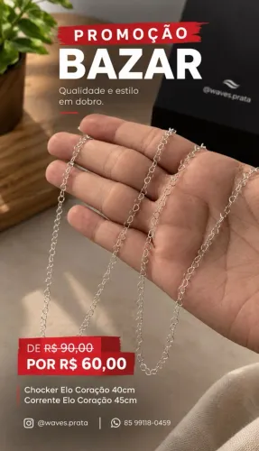 Chocker Corrente Elo Coração 40cm 45cm Prata 925