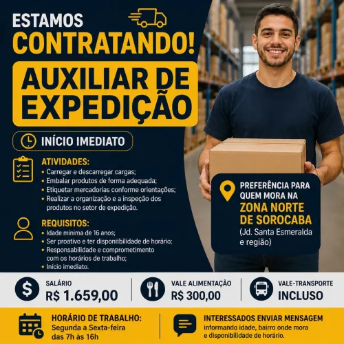 Auxiliar de Expedição - Início Imediato | Zona Norte