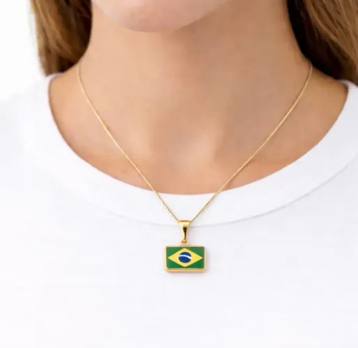 Colar Bandeira do Brasil - Dourado Semijoia