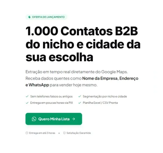 Lista com 1.000 leads B2B do nicho e cidade da sua escolha