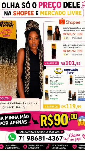 Cabelo FAUX LOCS 60cm PRETO E CASTANHO MEL