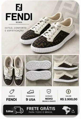 Tênis Fendi Roma Original - Novo - Tamanho 9 USA