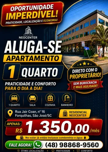 MUDE-SE JÁ!! DIRETO C/ DONO - EM FORQUILHAS - 1 QUARTO, SALA, COZINHA & BANHEIRO