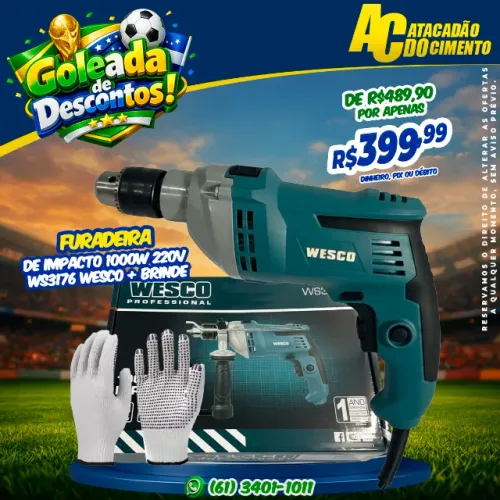 Furadeira De Impacto 1000w 220v Ws3176 Wesco + Brinde