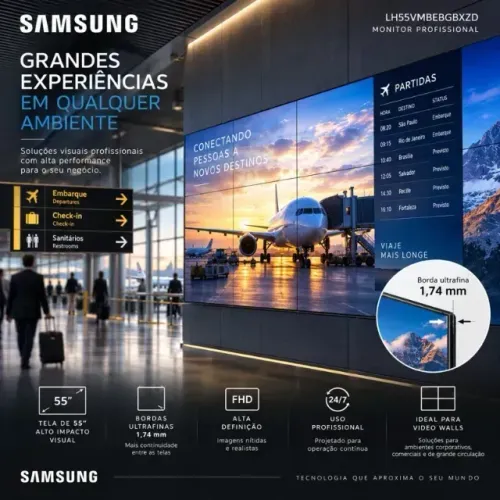 Monitor Profissional Samsung 55 VideoWall | 24/7 | Borda Ultrafina 1,74mm