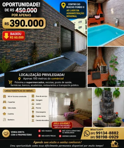 LINDA CASA COM ÁREA DE LAZER COMPLETA NO CENTRO DO RIACHO FUNDO II<br>