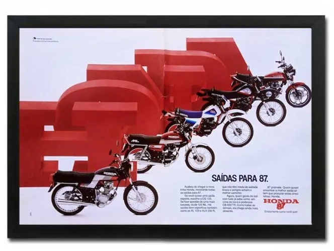 Quadro decorativo motos Honda 1987 - CB 450, ML, CG 125, XLX 250 R