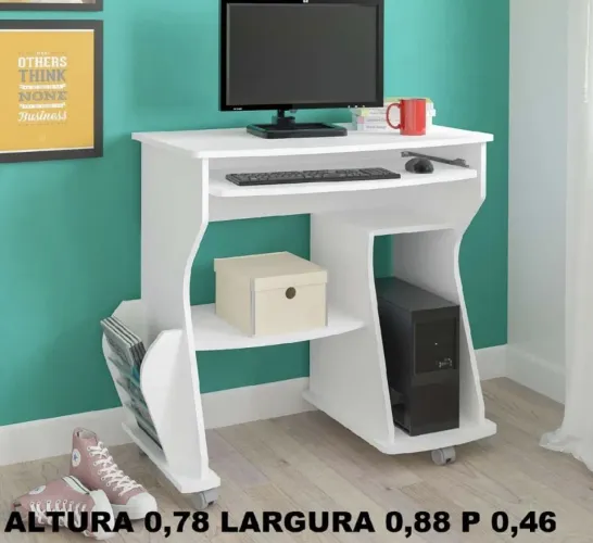 Mesa de Computador com Prateleira e rodizios 