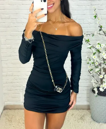 Vestido Drapeado Ombro a Ombro