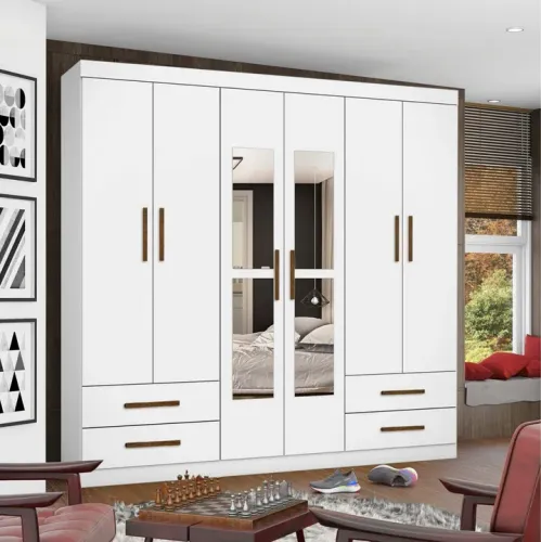Guarda-Roupa 6 Portas Hércules(Com espelho)1,77 m Branco tt54