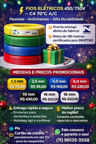 Natal estoque lotados cabos elétricos flexível antichamas certificado pelo Inmetro