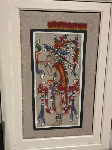 Quadro decorativo pintura em couro Sacerdote Maia