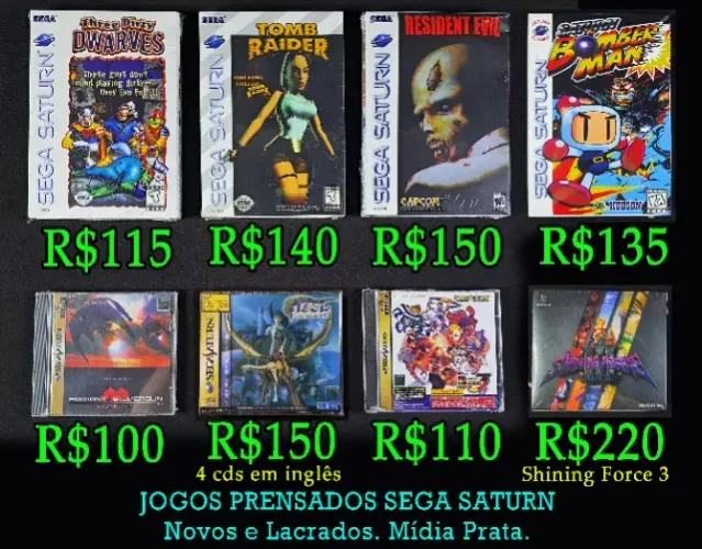 Jogos Prensados Sega Saturn. Novo e lacrado. Bomberman, Resident Evil, Mega Man X4, 