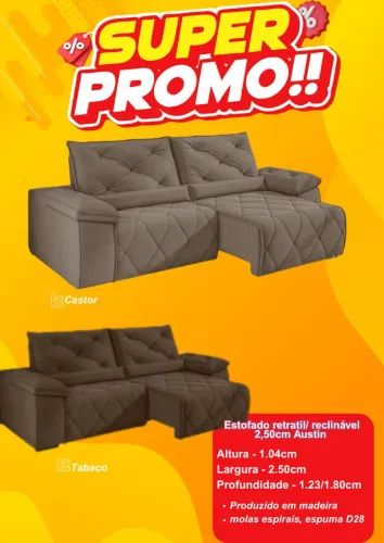 Sofá Retrátil e Reclinável 2,50m Austin - Super Promoção!