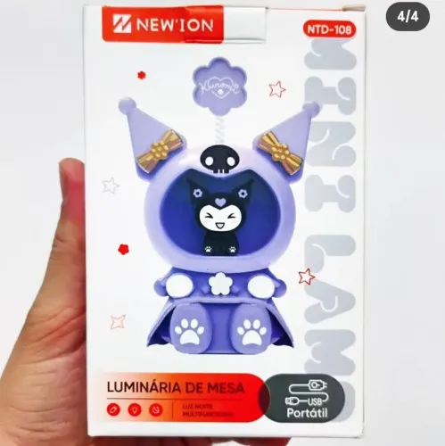 Luminária recarregável de mesa kuromi portátil roxa com dois modos de luz 