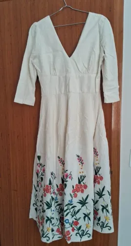 Vestido Marie Mercié Bordado - Viscose e Linho - Tamanho M