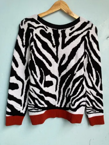 Blusa de Lã Feminina Estampa de Zebra, Tam P(Nova)