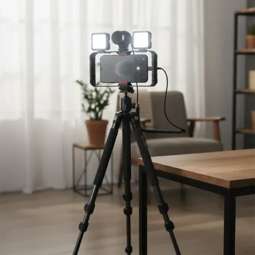 Kit Vlogging Profissional com Tripé HRebos, 2 Minis Led, Microfone e Estabilizador Ulanzi