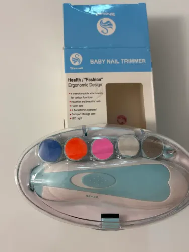 cortador aparador de unha bebê criança elétrico c/6 refil cor azul bebê