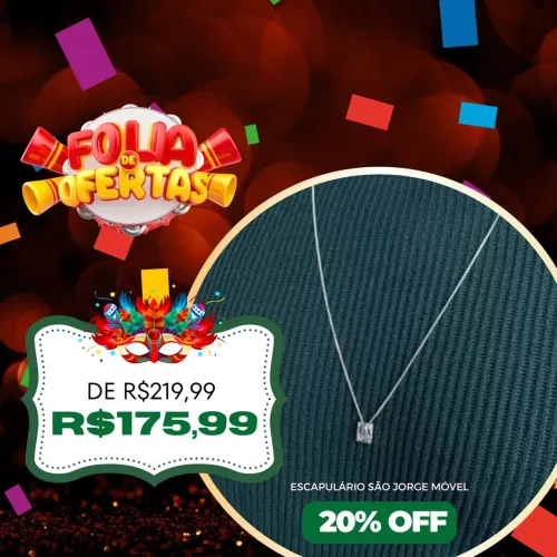 Escapulário São Jorge Móvel 70cm Prata Legítima 925 na PROMOÇÃO!!